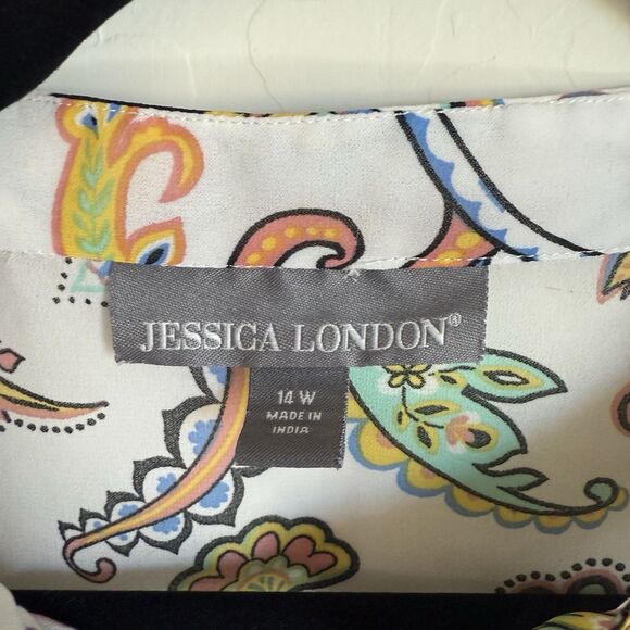 Jessica London Plus Size Sheer Boho Paisley Button Down Tunic 14W Artsy - Picture 10 of 16